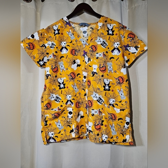 Serene Uniforms Other - Halloween Scrub Top With Dogs Medium Orange
